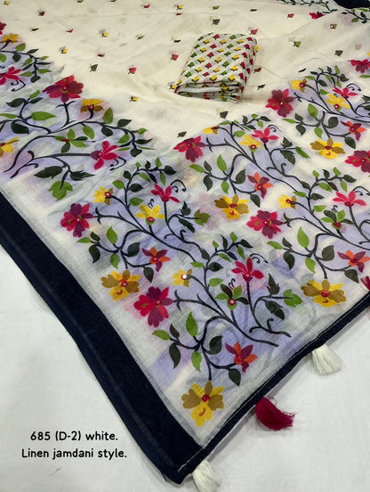 Soft linen saree with jamdani style prints