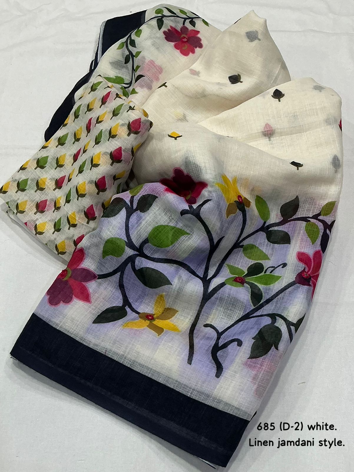 Soft linen saree with jamdani style prints