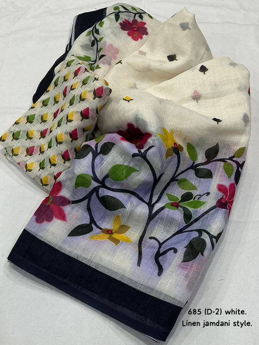 Soft linen saree with jamdani style prints