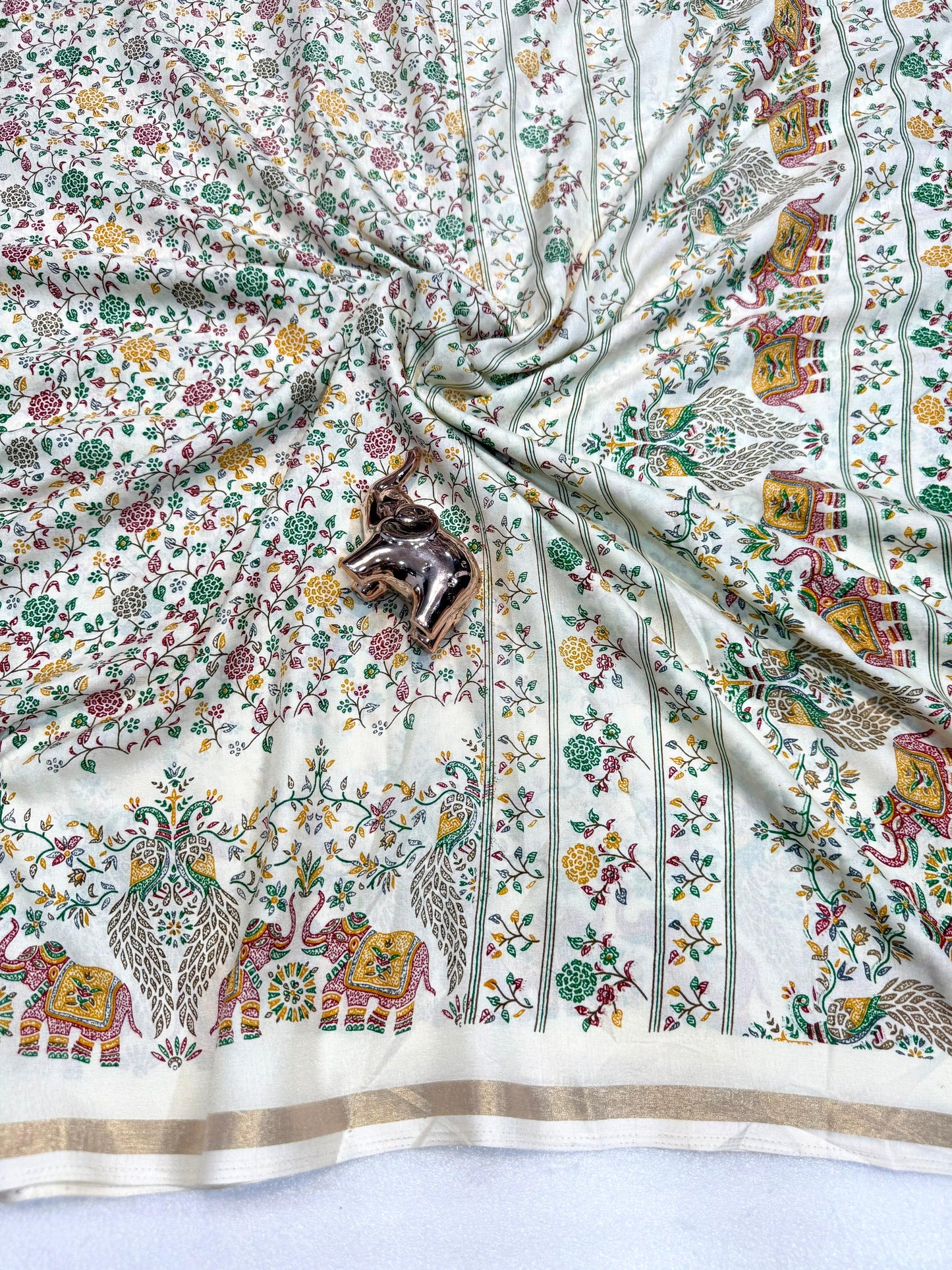 Pure Soft Tussar Silk Kashmiri Printed Saree with Rich Pallu & Golden Border | Elegant Traditional Wear