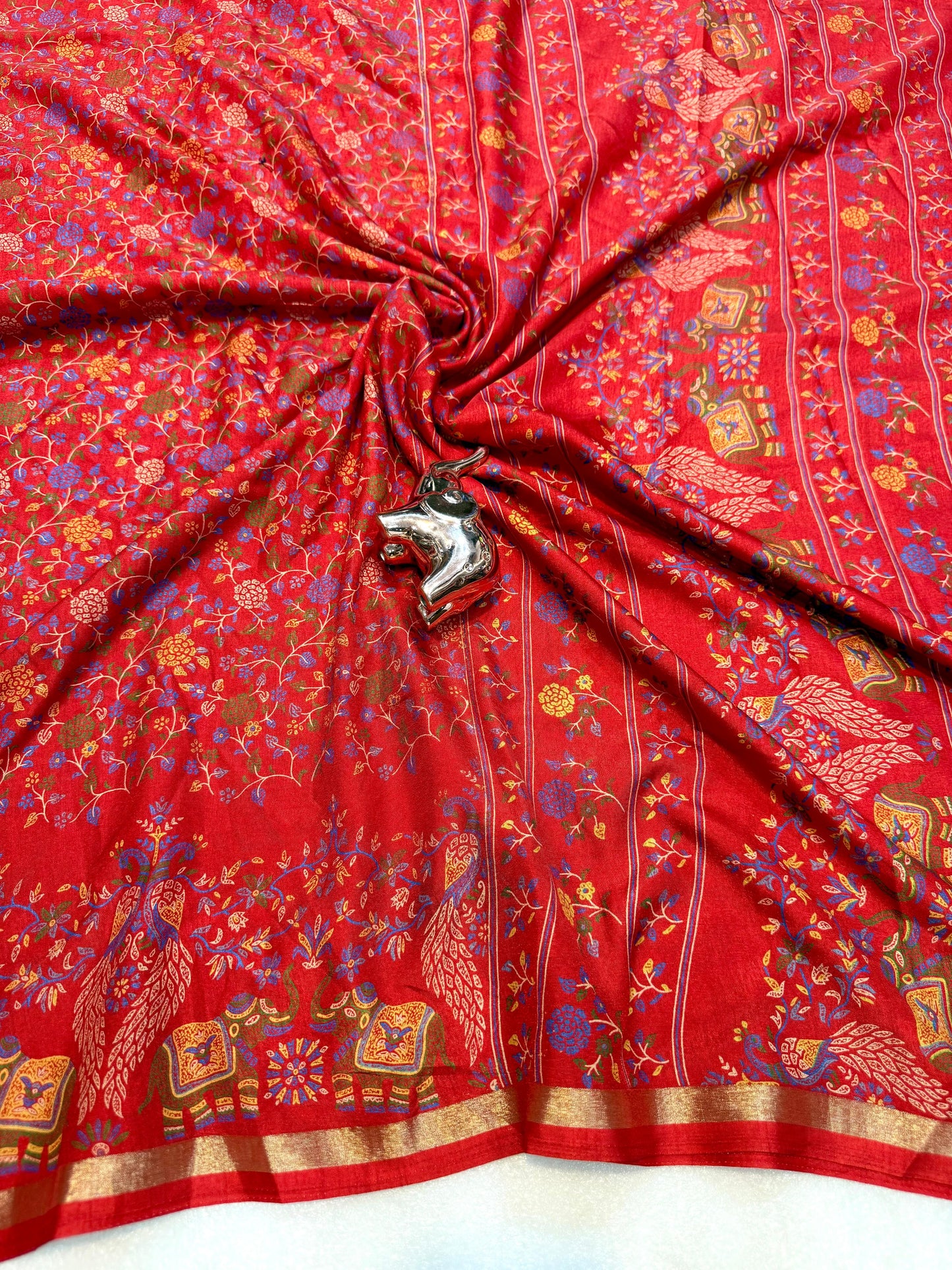 Pure Soft Tussar Silk Kashmiri Printed Saree with Rich Pallu & Golden Border | Elegant Traditional Wear