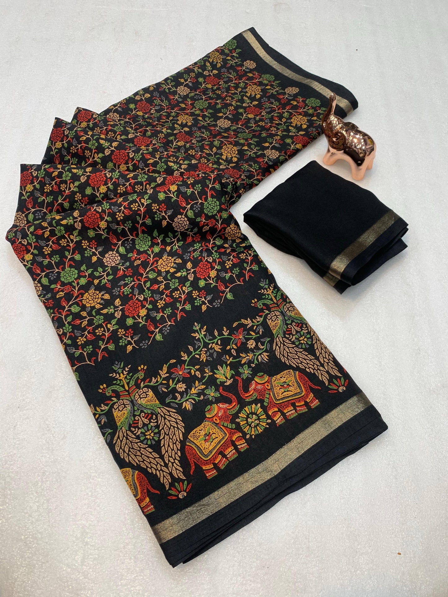 Pure Soft Tussar Silk Kashmiri Printed Saree with Rich Pallu & Golden Border | Elegant Traditional Wear