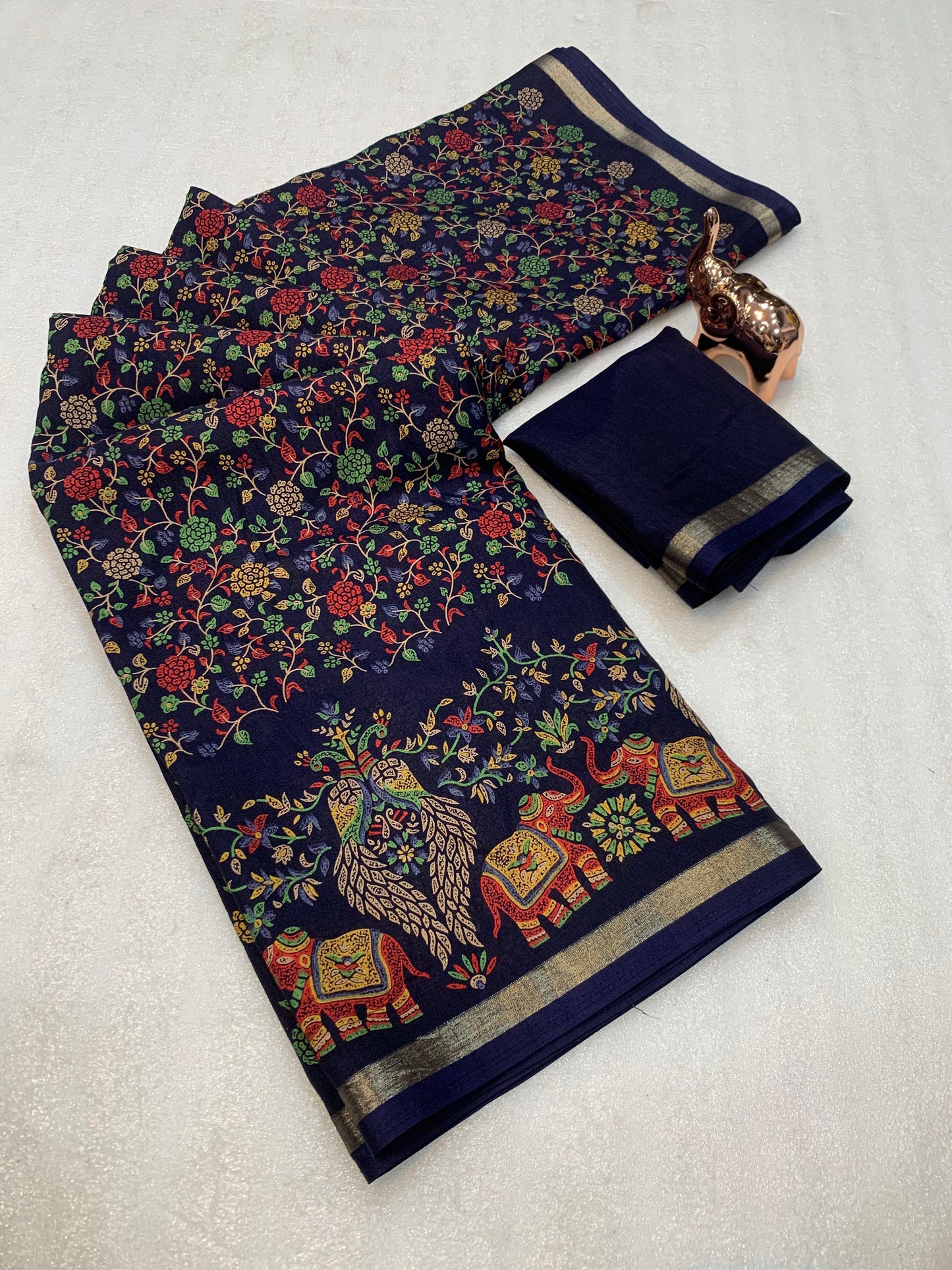 Pure Soft Tussar Silk Kashmiri Printed Saree with Rich Pallu & Golden Border | Elegant Traditional Wear