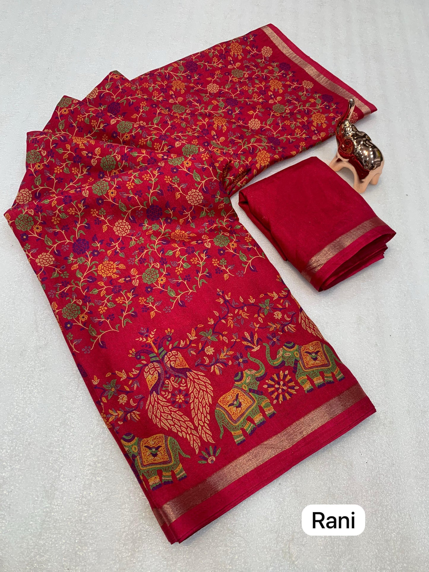 Pure Soft Tussar Silk Kashmiri Printed Saree with Rich Pallu & Golden Border | Elegant Traditional Wear