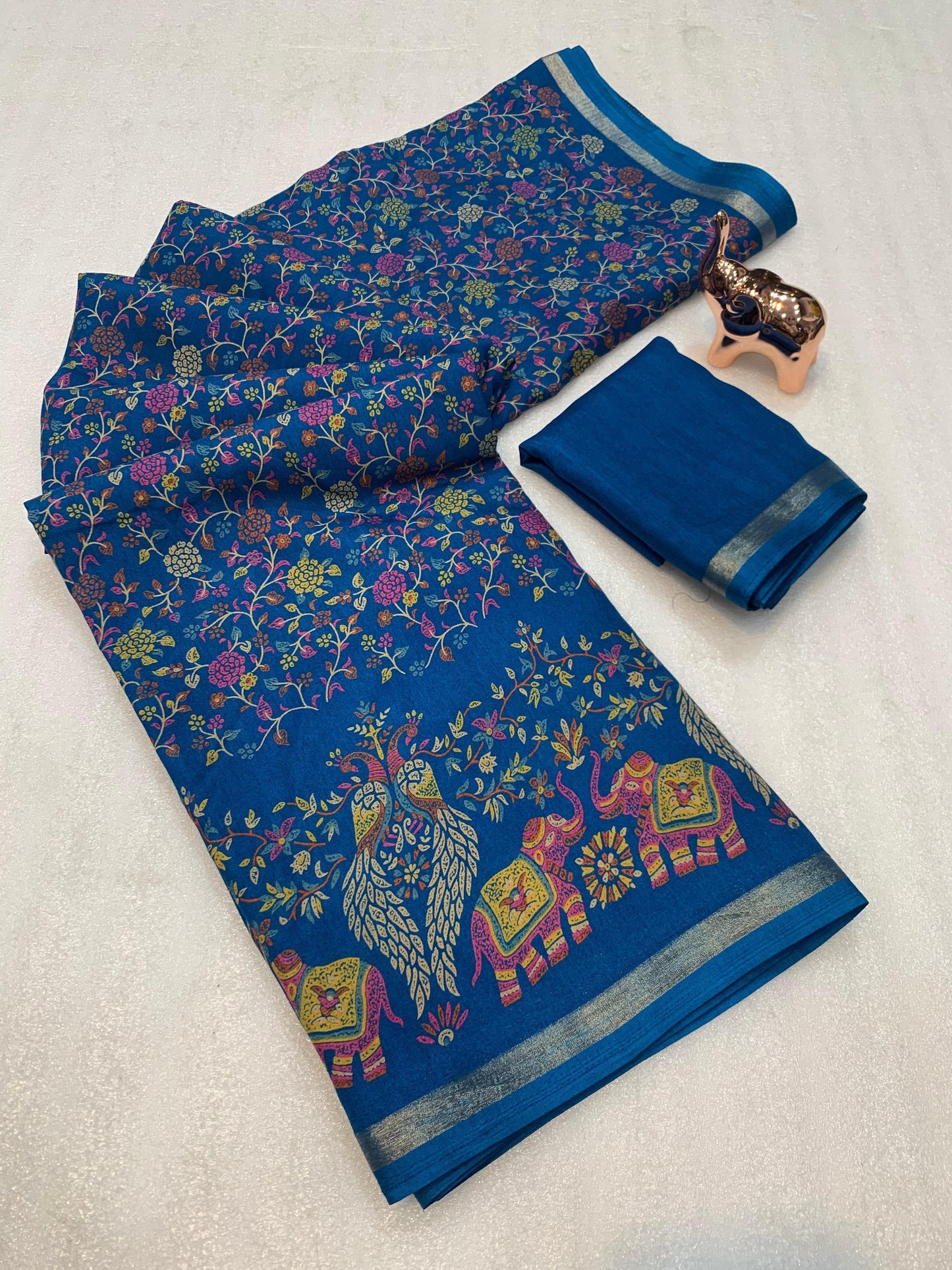 Pure Soft Tussar Silk Kashmiri Printed Saree with Rich Pallu & Golden Border | Elegant Traditional Wear