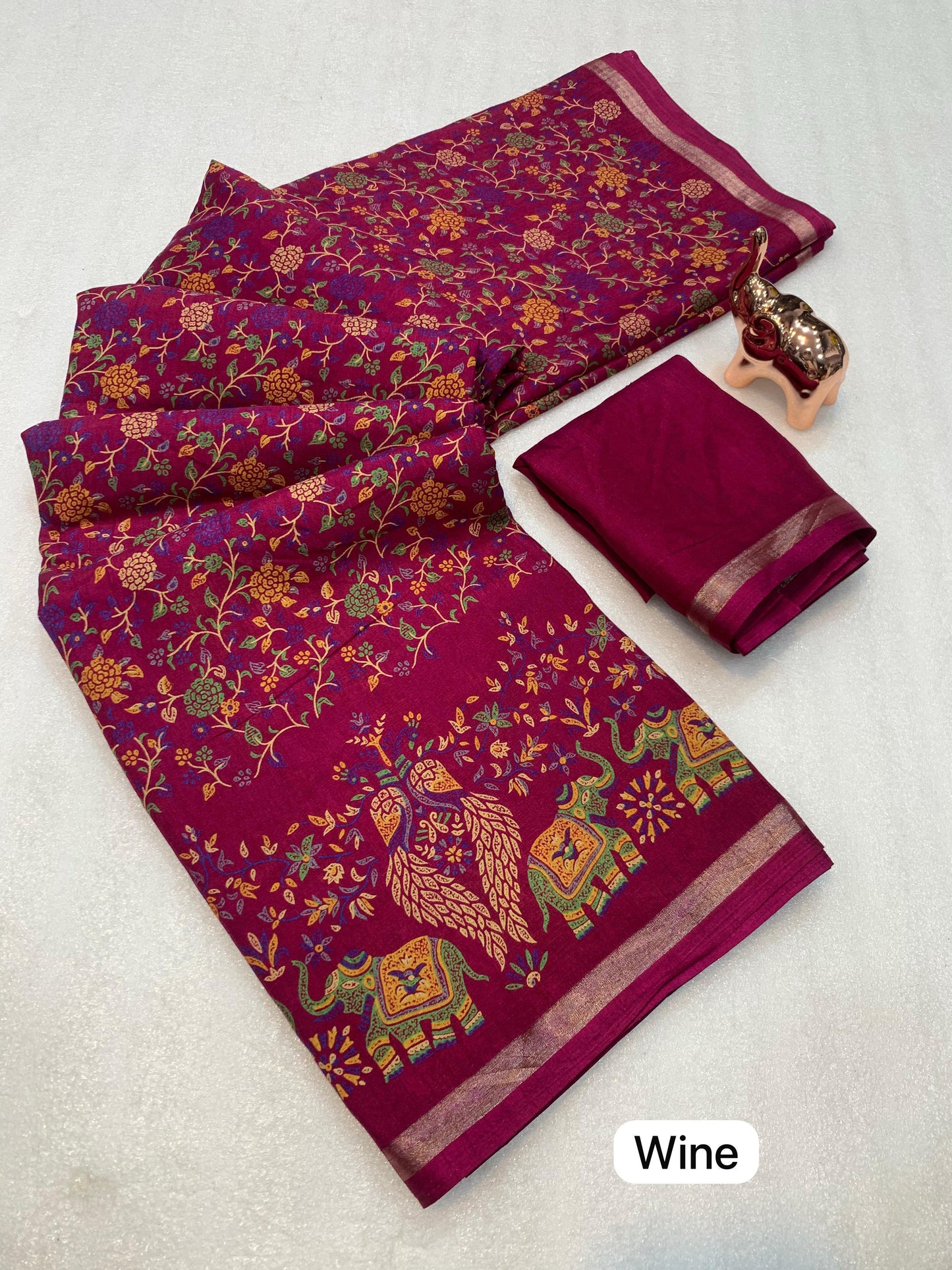 Pure Soft Tussar Silk Kashmiri Printed Saree with Rich Pallu & Golden Border | Elegant Traditional Wear