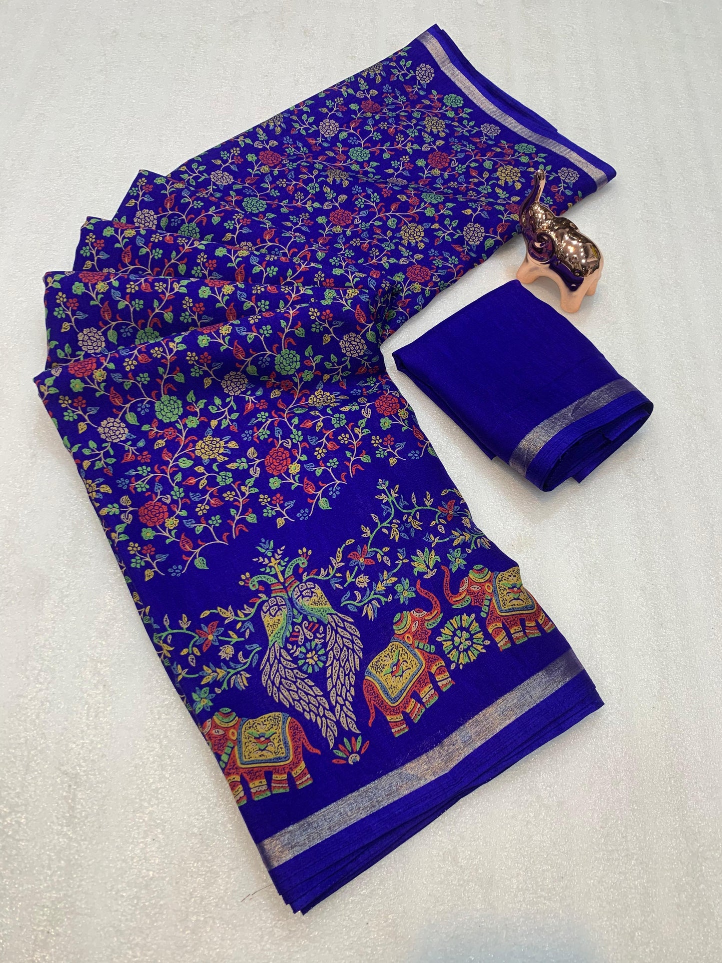 Pure Soft Tussar Silk Kashmiri Printed Saree with Rich Pallu & Golden Border | Elegant Traditional Wear