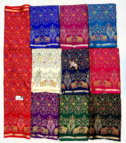 Pure Soft Tussar Silk Kashmiri Printed Saree with Rich Pallu & Golden Border | Elegant Traditional Wear