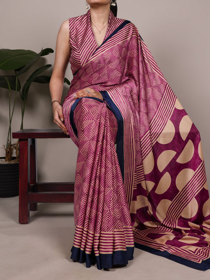Crafted in soft dull silk with statement fancy prints, this saree blends classic charm with a modern touch 🌸