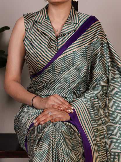 Crafted in soft dull silk with statement fancy prints, this saree blends classic charm with a modern touch 🌸