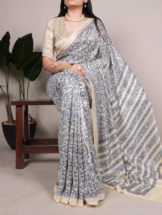 Timeless Tussar silk with graceful prints — a saree that speaks elegance in every drape 🌸