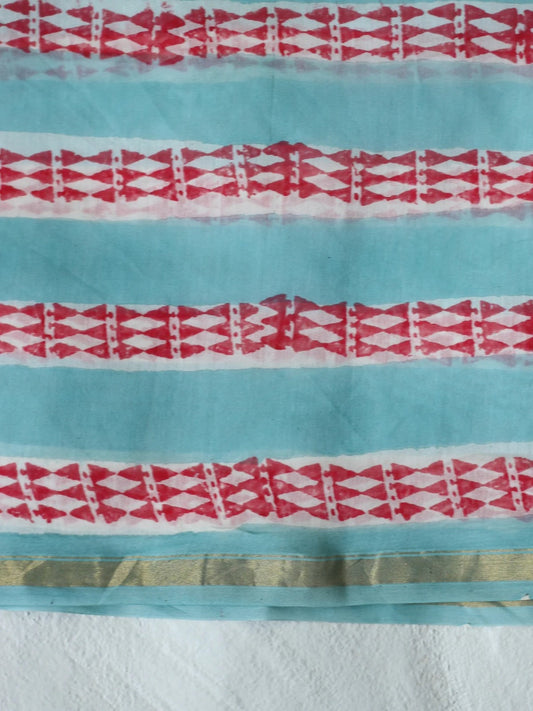 Blush Pink Mint Linen Saree Chaapa 102