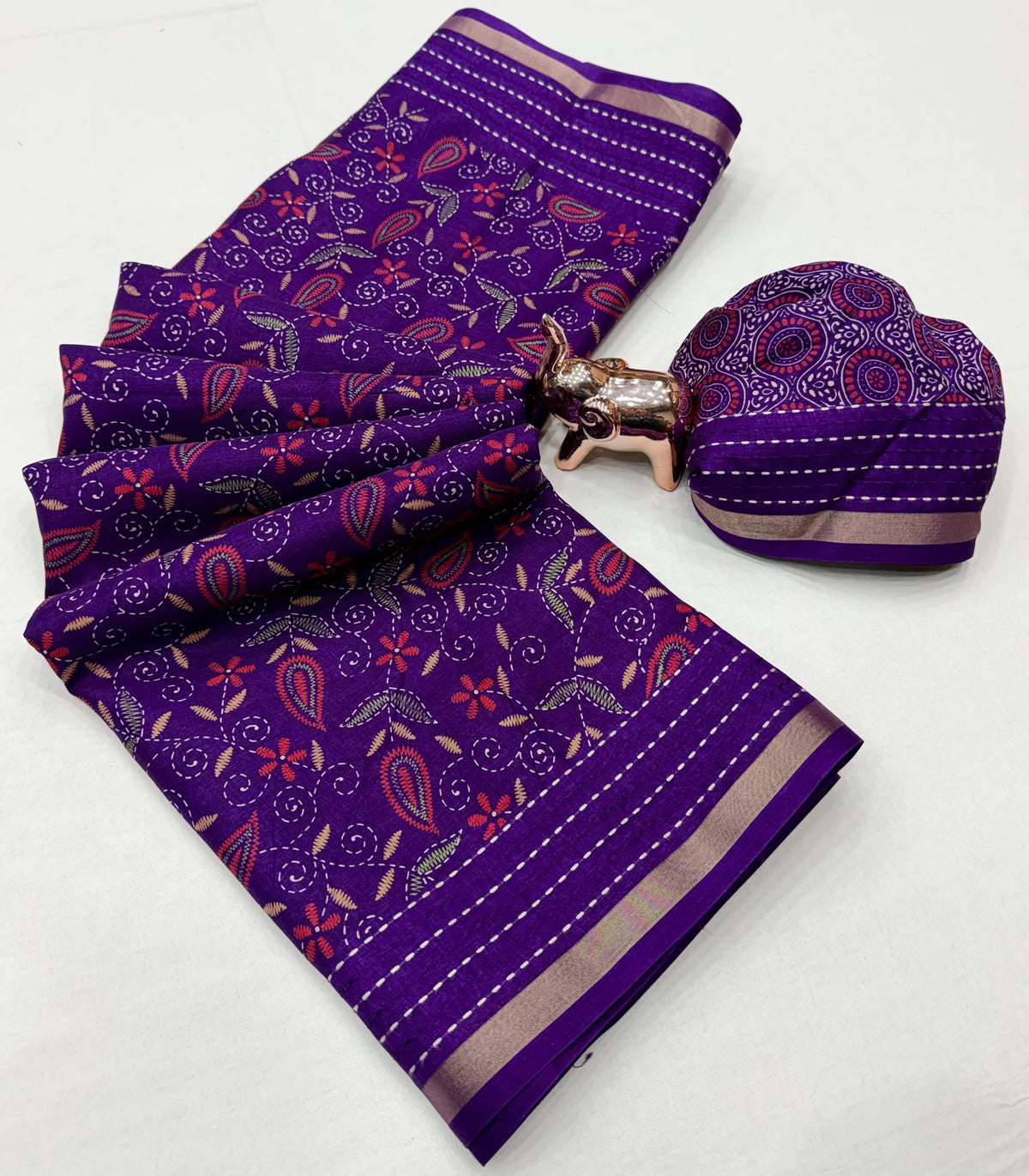 Tussar Silk Saree with Multicolour Paisley and Floral Motifs, Elegant Border and Running Blouse for Festive Wear