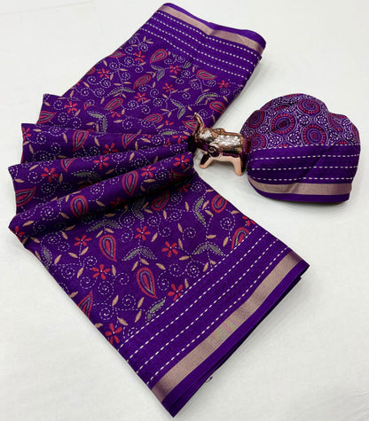 Tussar Silk Saree with Multicolour Paisley and Floral Motifs, Elegant Border and Running Blouse for Festive Wear