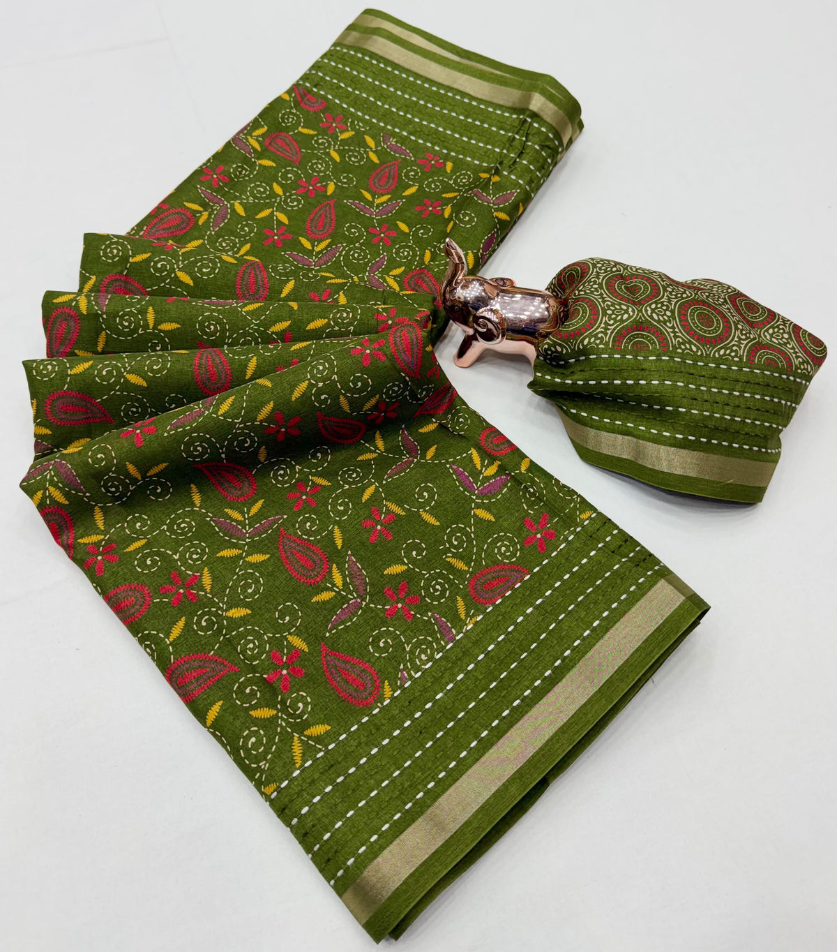 Tussar Silk Saree with Multicolour Paisley and Floral Motifs, Elegant Border and Running Blouse for Festive Wear