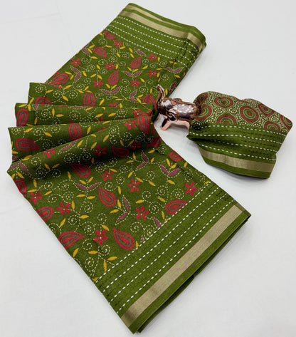 Tussar Silk Saree with Multicolour Paisley and Floral Motifs, Elegant Border and Running Blouse for Festive Wear