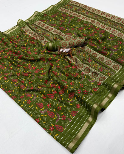 Tussar Silk Saree with Multicolour Paisley and Floral Motifs, Elegant Border and Running Blouse for Festive Wear