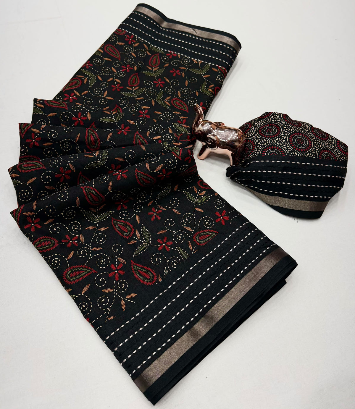 Tussar Silk Saree with Multicolour Paisley and Floral Motifs, Elegant Border and Running Blouse for Festive Wear