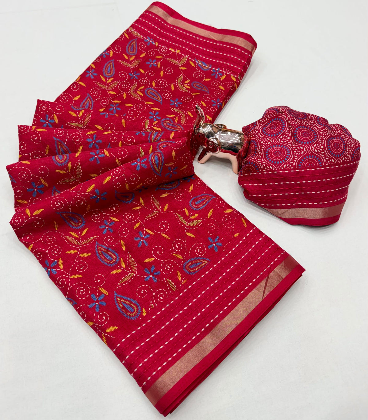 Tussar Silk Saree with Multicolour Paisley and Floral Motifs, Elegant Border and Running Blouse for Festive Wear
