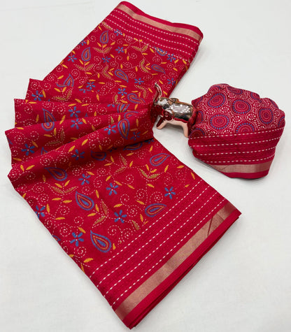 Tussar Silk Saree with Multicolour Paisley and Floral Motifs, Elegant Border and Running Blouse for Festive Wear