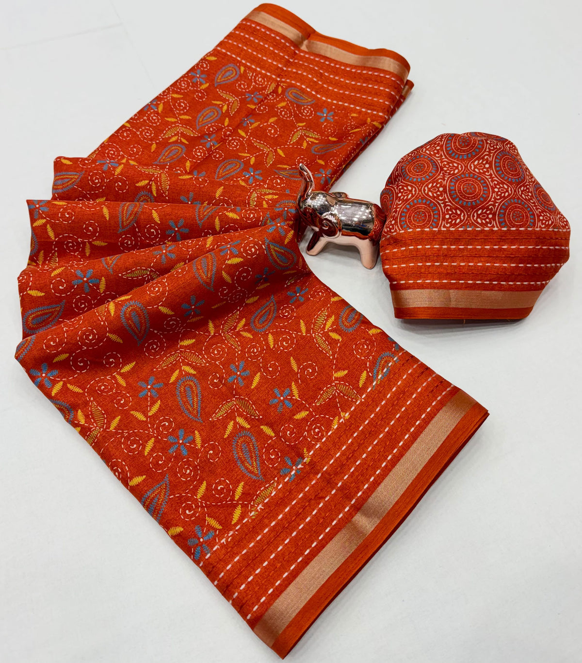 Tussar Silk Saree with Multicolour Paisley and Floral Motifs, Elegant Border and Running Blouse for Festive Wear