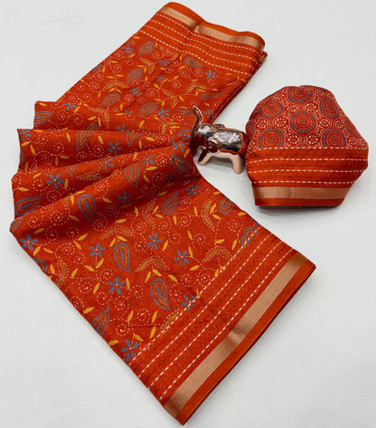 Tussar Silk Saree with Multicolour Paisley and Floral Motifs, Elegant Border and Running Blouse for Festive Wear