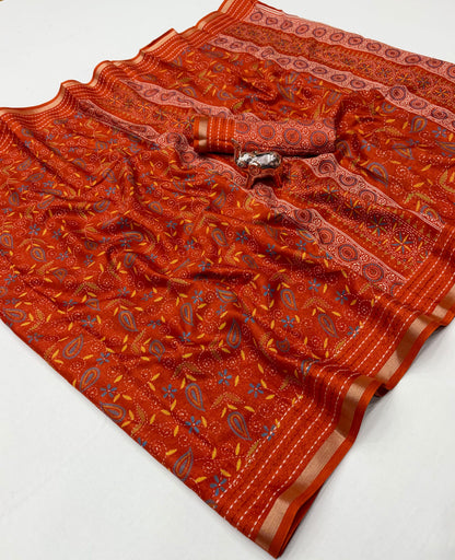 Tussar Silk Saree with Multicolour Paisley and Floral Motifs, Elegant Border and Running Blouse for Festive Wear