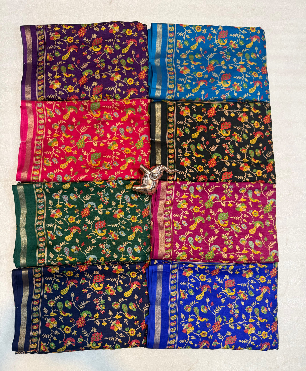 Linen Tussar Silk Saree with Multicolour Peacock and Floral Motifs, Decorative Border & Running Blouse for Festive Wear