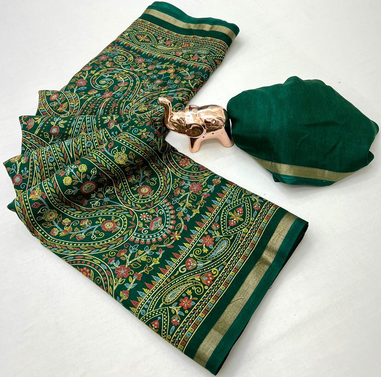 Pure Soft Tussar Silk Kashmiri Printed Saree with Rich Pallu & Golden Border | Elegant Traditional Wear