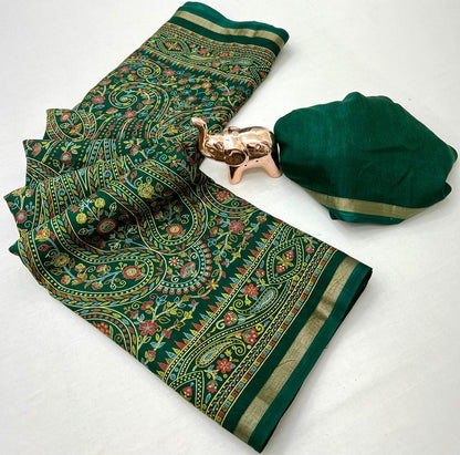 Pure Soft Tussar Silk Kashmiri Printed Saree with Rich Pallu & Golden Border | Elegant Traditional Wear