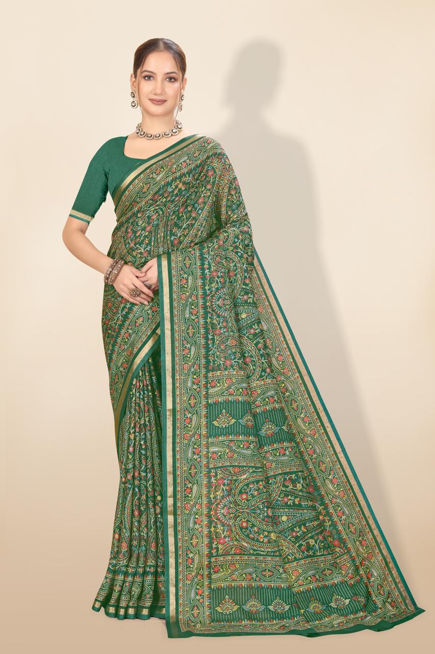 Pure Soft Tussar Silk Kashmiri Printed Saree with Rich Pallu & Golden Border | Elegant Traditional Wear