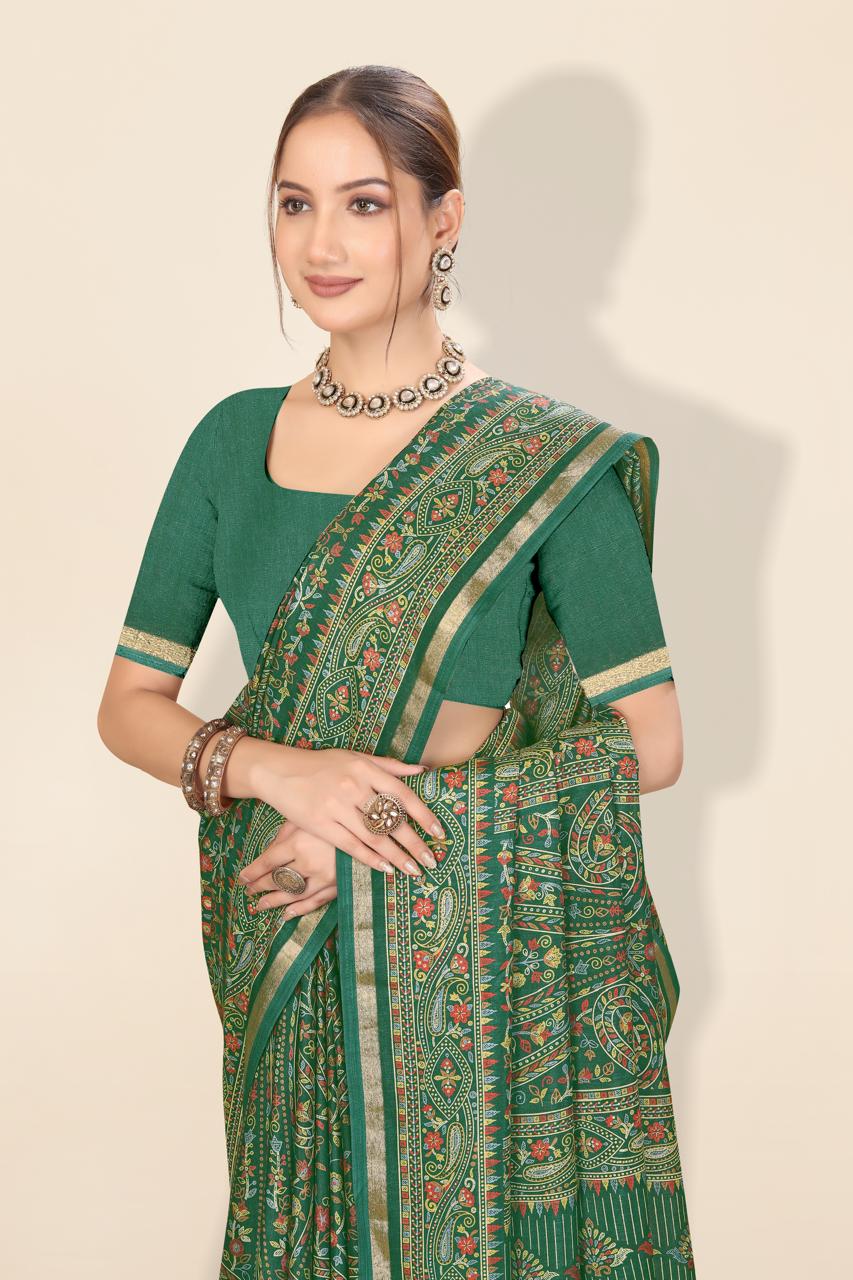 Pure Soft Tussar Silk Kashmiri Printed Saree with Rich Pallu & Golden Border | Elegant Traditional Wear