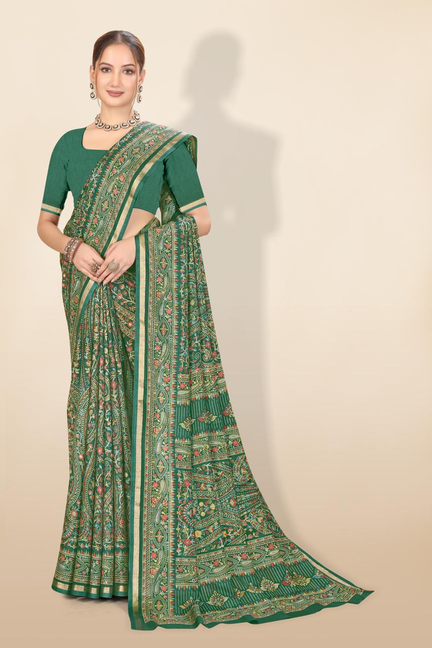 Pure Soft Tussar Silk Kashmiri Printed Saree with Rich Pallu & Golden Border | Elegant Traditional Wear