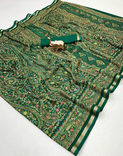 Pure Soft Tussar Silk Kashmiri Printed Saree with Rich Pallu & Golden Border | Elegant Traditional Wear