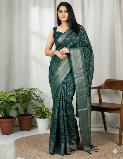 Soft Muslin Cotton Printed Saree with Zari Border & Matching Blouse – Swaraas