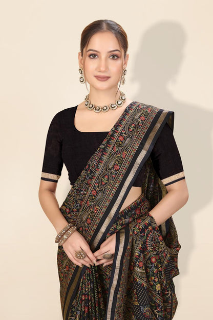 Pure Soft Tussar Silk Kashmiri Printed Saree with Rich Pallu & Golden Border | Elegant Traditional Wear