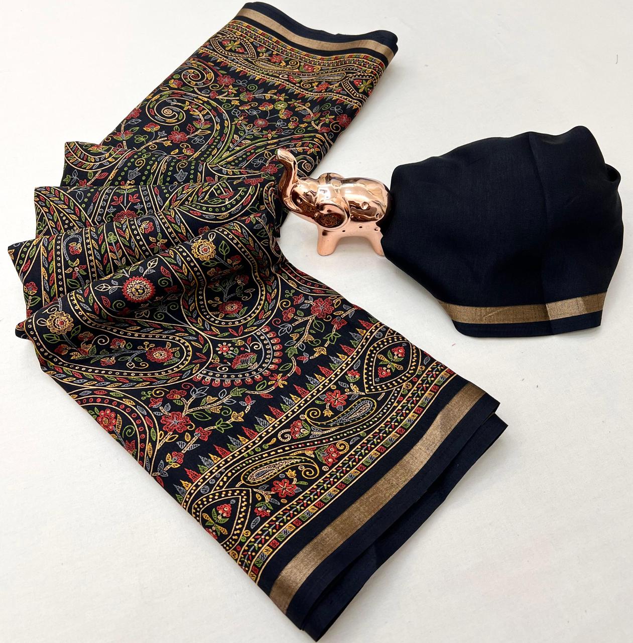 Pure Soft Tussar Silk Kashmiri Printed Saree with Rich Pallu & Golden Border | Elegant Traditional Wear