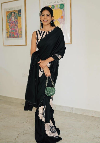 KUDOS | Modal satin floral printed saree