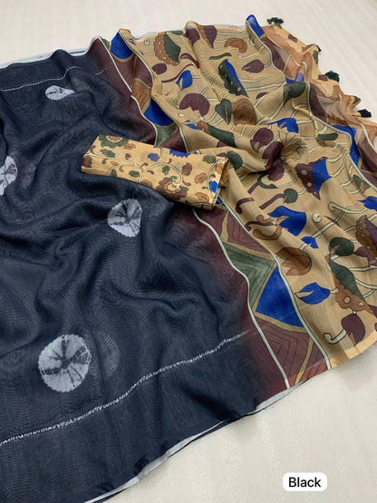 Women Floral Print Saree with Contrast Border