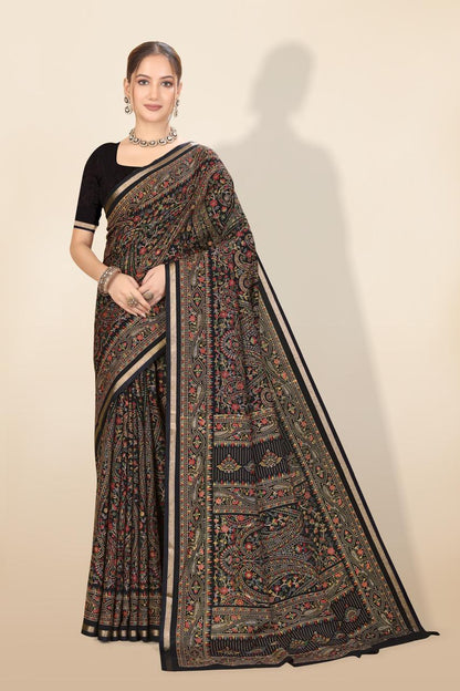 Pure Soft Tussar Silk Kashmiri Printed Saree with Rich Pallu & Golden Border | Elegant Traditional Wear
