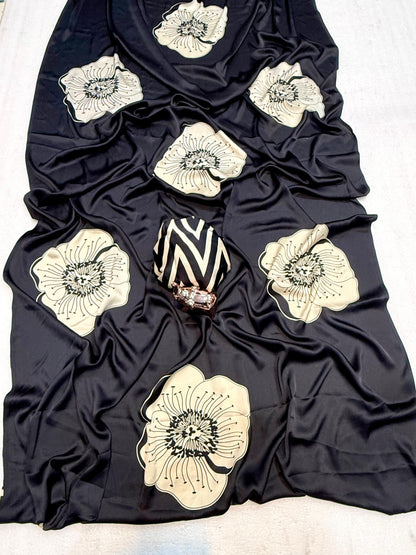 KUDOS | Modal satin floral printed saree