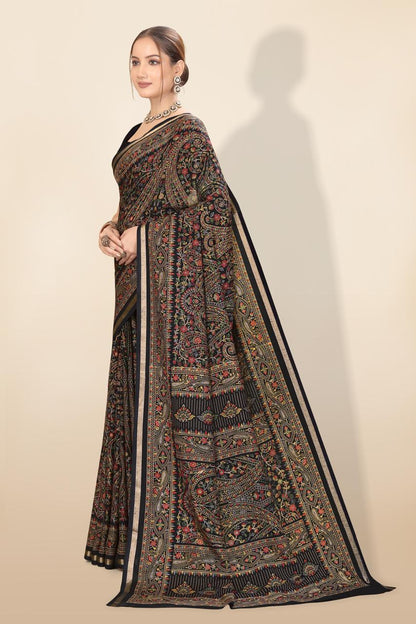 Pure Soft Tussar Silk Kashmiri Printed Saree with Rich Pallu & Golden Border | Elegant Traditional Wear