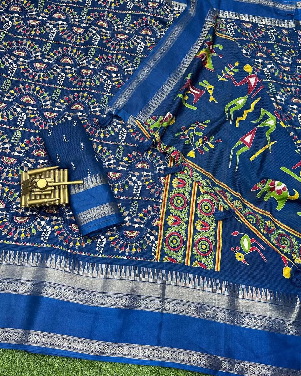 Soft Cotton Denting Kalamkari Saree with Zari Border & Printed Blouse – Swaraas