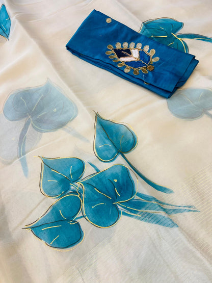 Soft organza saree with fflower print and lining border all over&nbsp - Swaraas