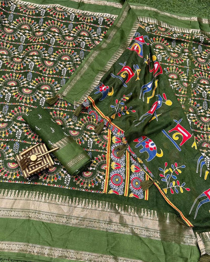 Soft Cotton Denting Kalamkari Saree with Zari Border & Printed Blouse – Swaraas