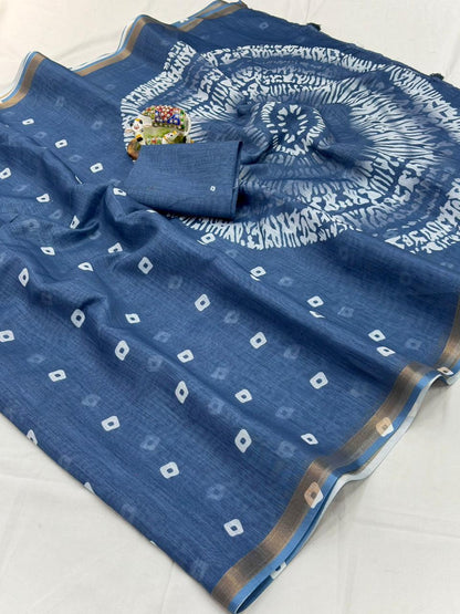 Women Printed Saree with Blouse Piece