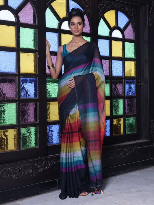 Striped printed pure cotton saree