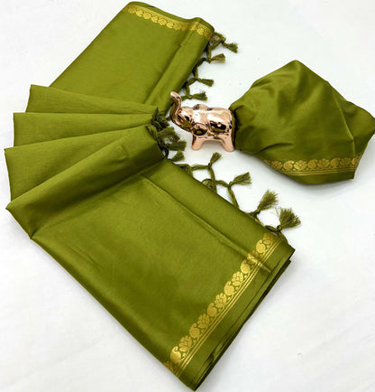 Pure mysure silk 5/5  mango jari Fancy Border Sarees chit pallu