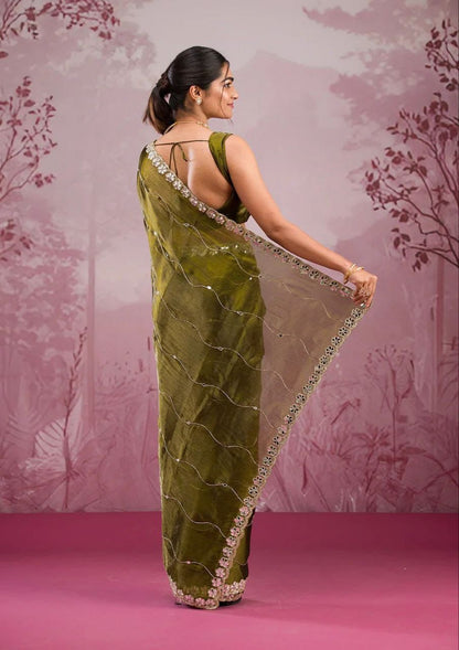 Soft Burberry Silk Saree with Embroidery & Real Mirror Work | Cut Work Border | 6.3 Meters with Matching Blouse