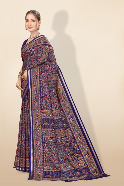 Pure Soft Tussar Silk Kashmiri Printed Saree with Rich Pallu & Golden Border | Elegant Traditional Wear